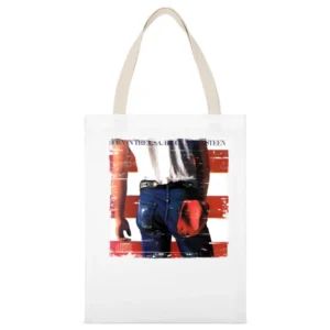 Bruce Springsteen Born in the USA Album Cover Distressed Image White Canvas Tote Shopping Bag