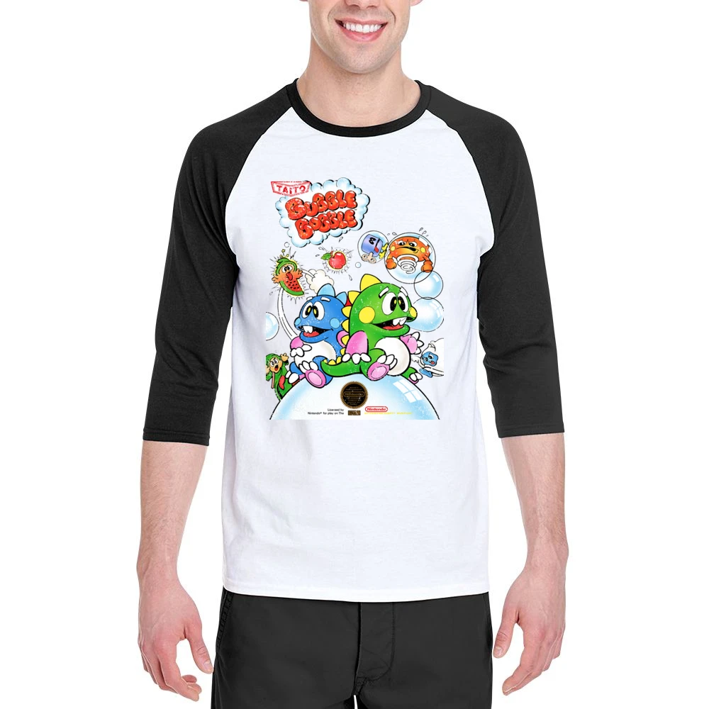 Bubble Bobble Nes Nintendo Old School Retro Video Game Fan Distressed Men 3/4 Sleeve T-Shirt