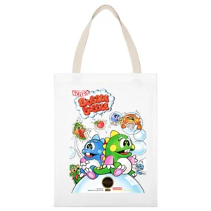 Bubble Bobble Nes Nintendo Old School Retro Video Game Fan Distressed White Canvas Tote Shopping Bag