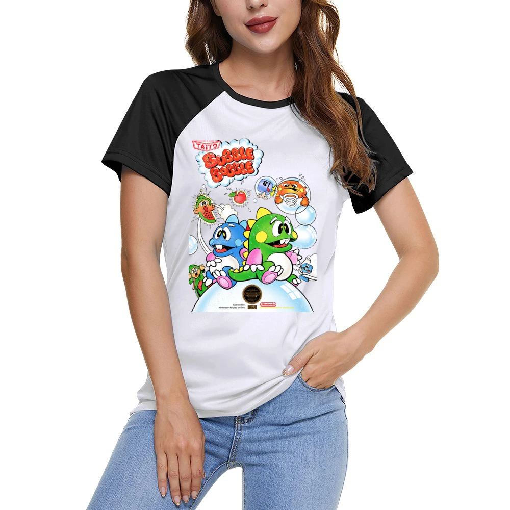 Bubble Bobble Nes Nintendo Old School Retro Video Game Fan Distressed Women Ladies Short Sleeve T-Shirt