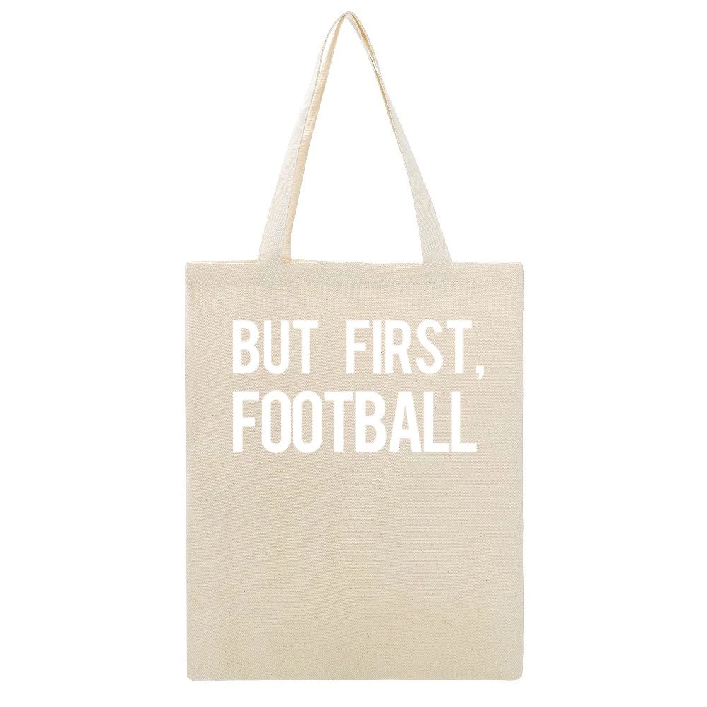 But First Football Fun Professional Sports Athlete Fan Graphic Tee Shi Beige Canvas Tote Shopping Bag