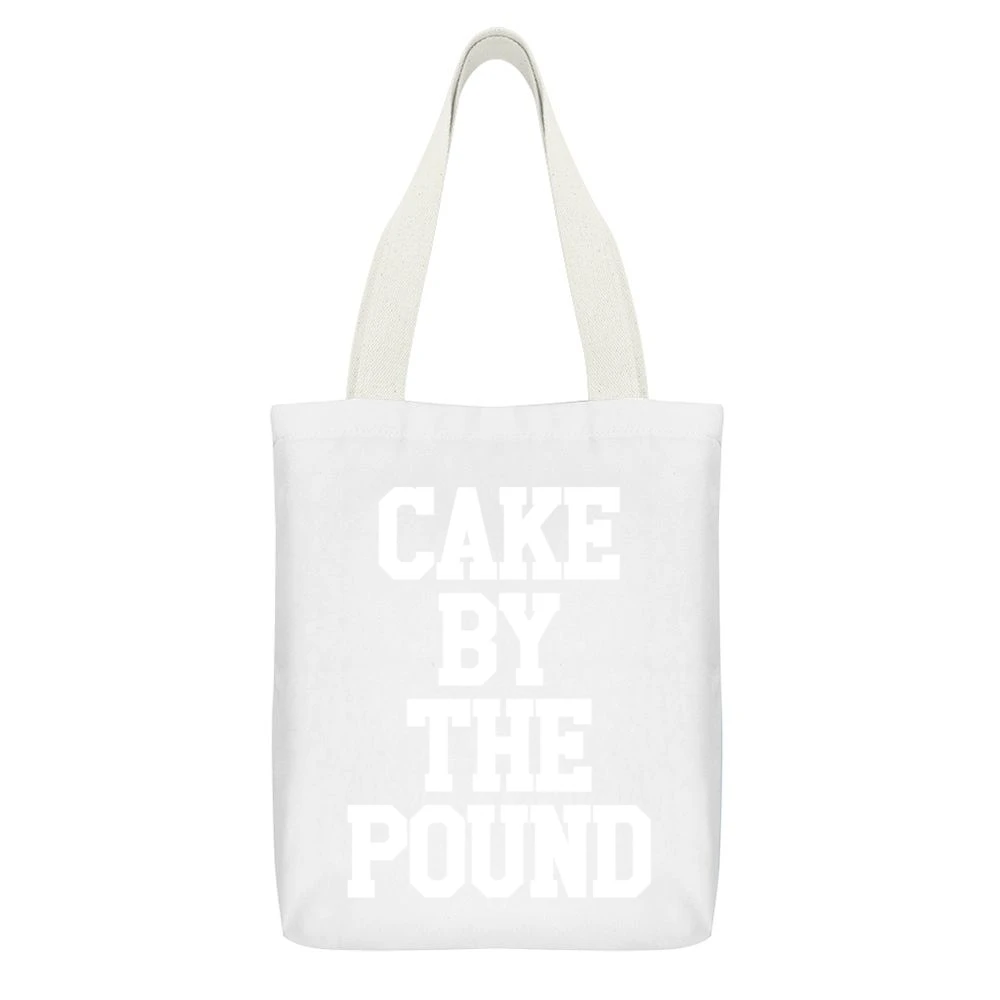 Cake By The Pound Fun Popular Celebrity Graphic Music White Canvas Tote Shopping Bag With Interior Pocket