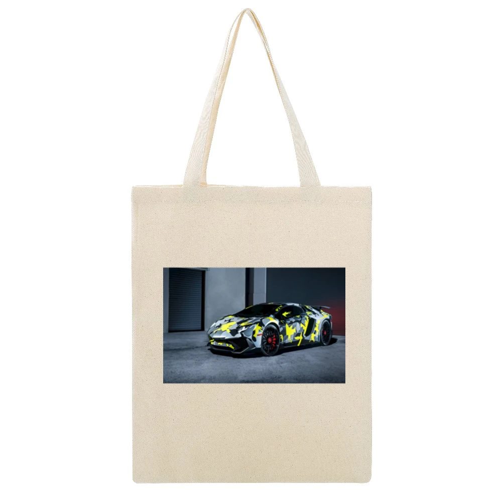 Camo Lambo Tshirt Beige Canvas Tote Shopping Bag