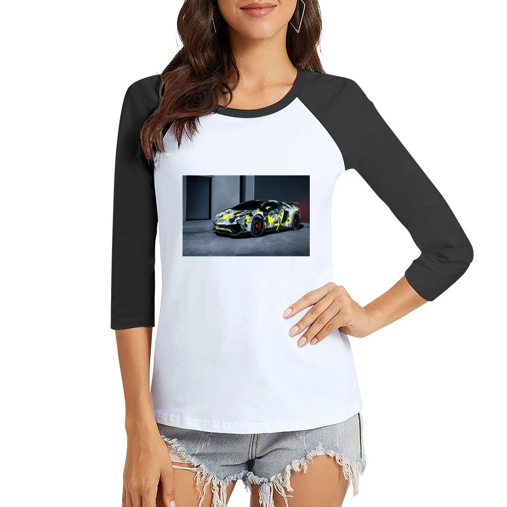 Camo Lambo Tshirt Women Ladies 3-4 Sleeve T-Shirt