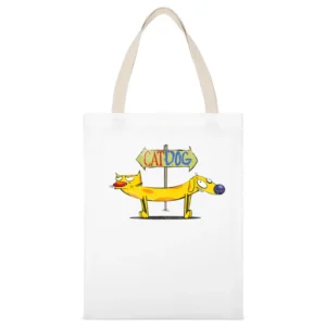 Catdog Fun Cool Cat Dog Vintage Style Distressed Look Retro Tv Show Gr White Canvas Tote Shopping Bag