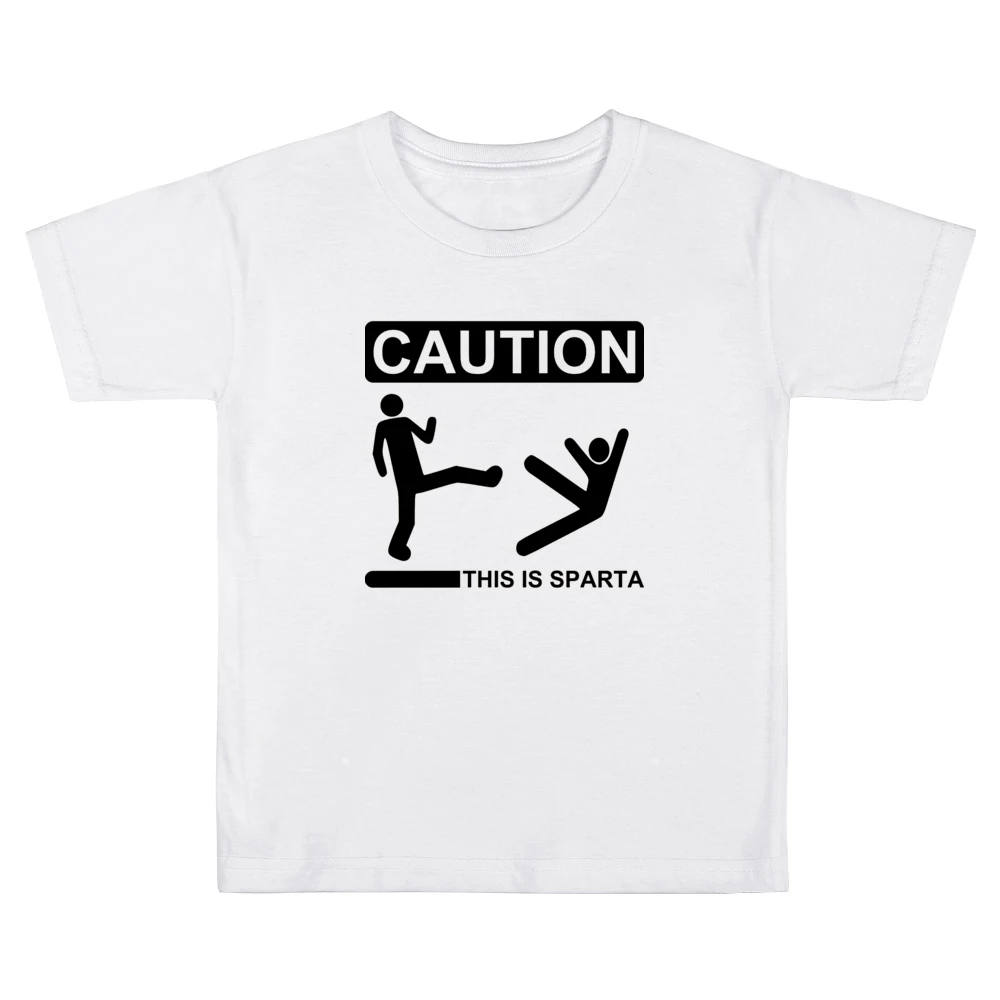 Caution this is sparta 300 parody stick man kick another in to the wel Kids Boys Girls T-Shirt