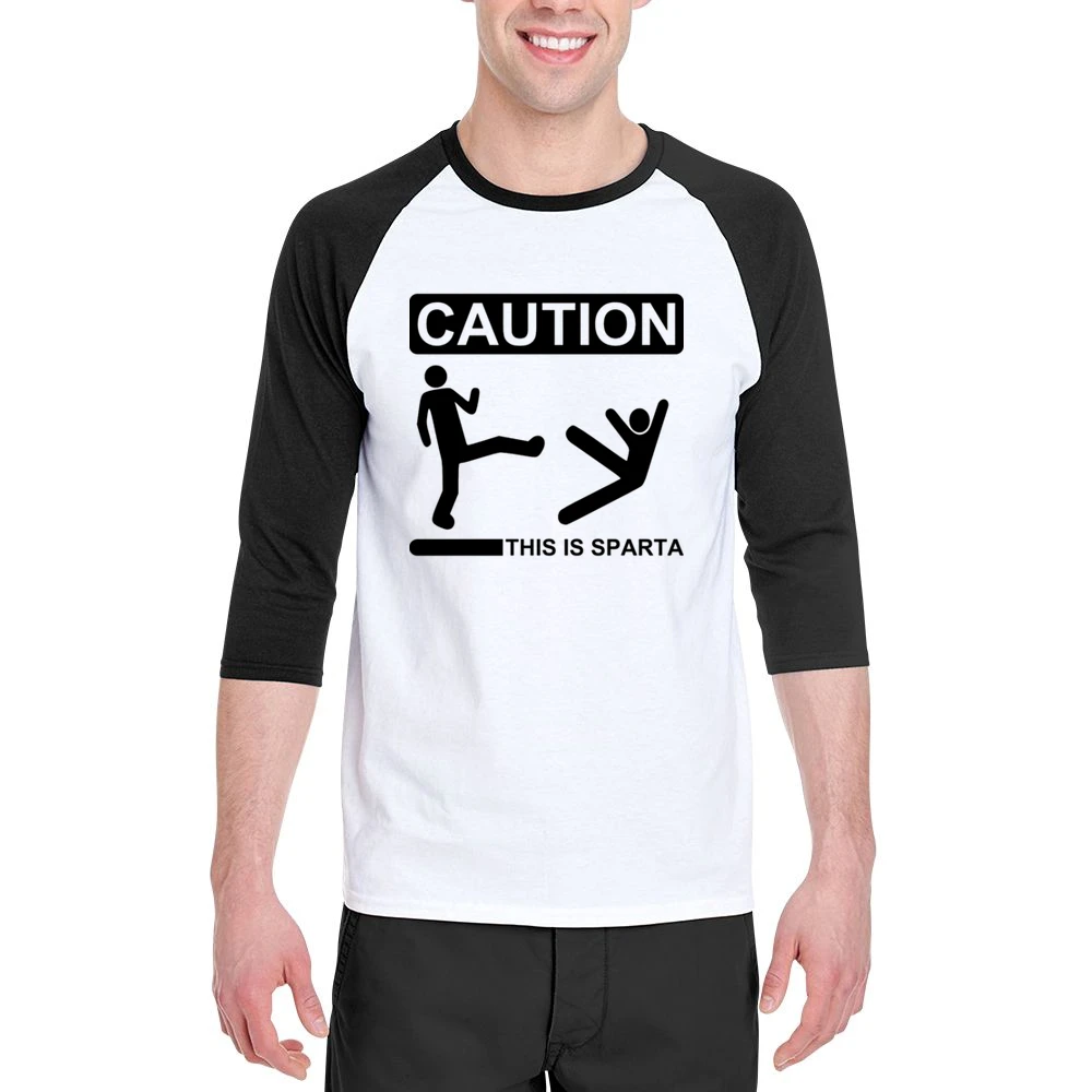 Caution this is sparta 300 parody stick man kick another in to the wel Men 3/4 Sleeve T-Shirt