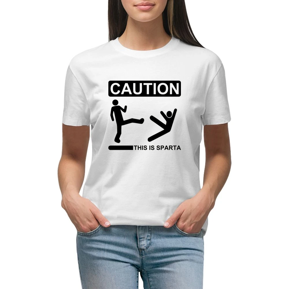 Caution this is sparta 300 parody stick man kick another in to the wel Premium Women Ladies T-shirt