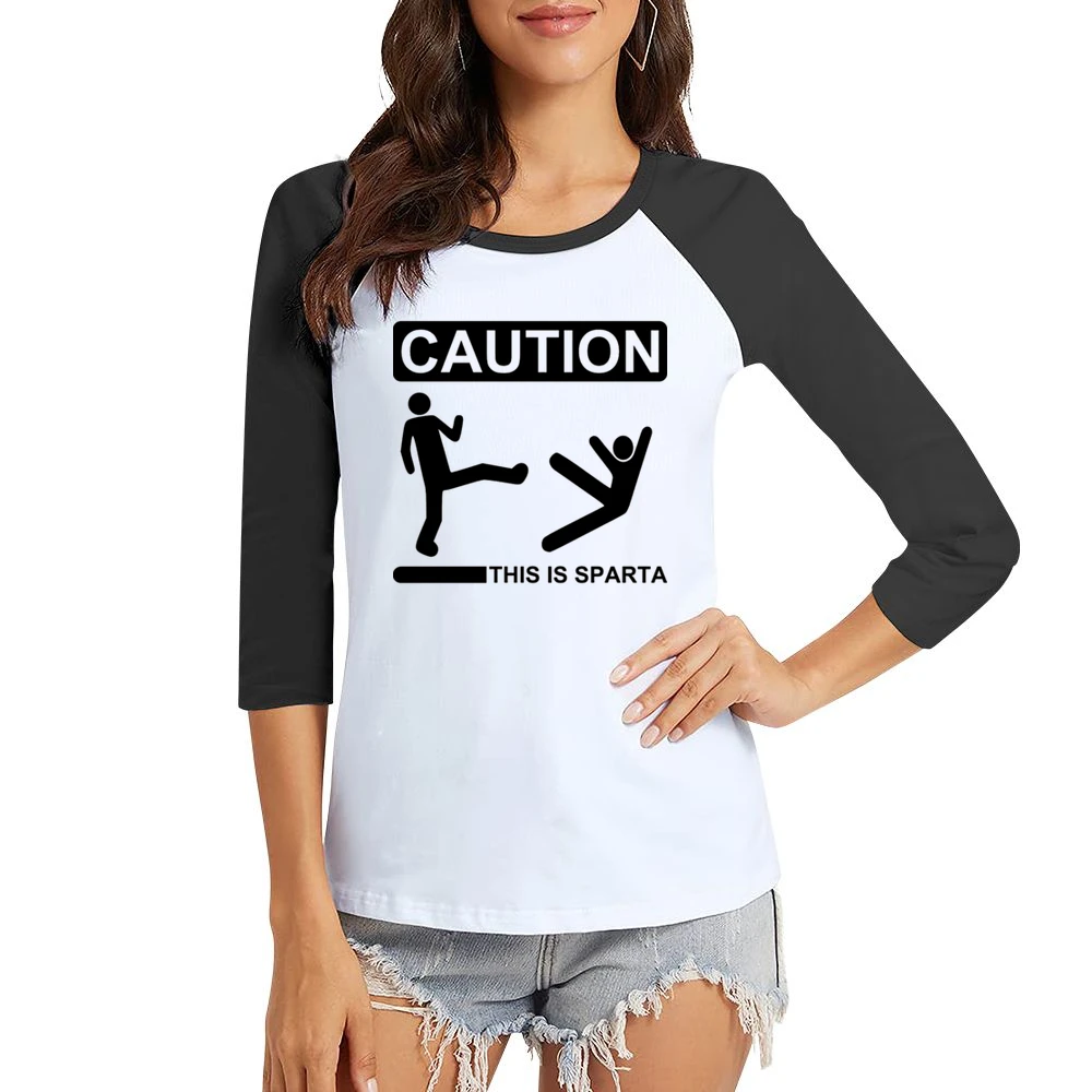 Caution this is sparta 300 parody stick man kick another in to the wel Women Ladies 3-4 Sleeve T-Shirt