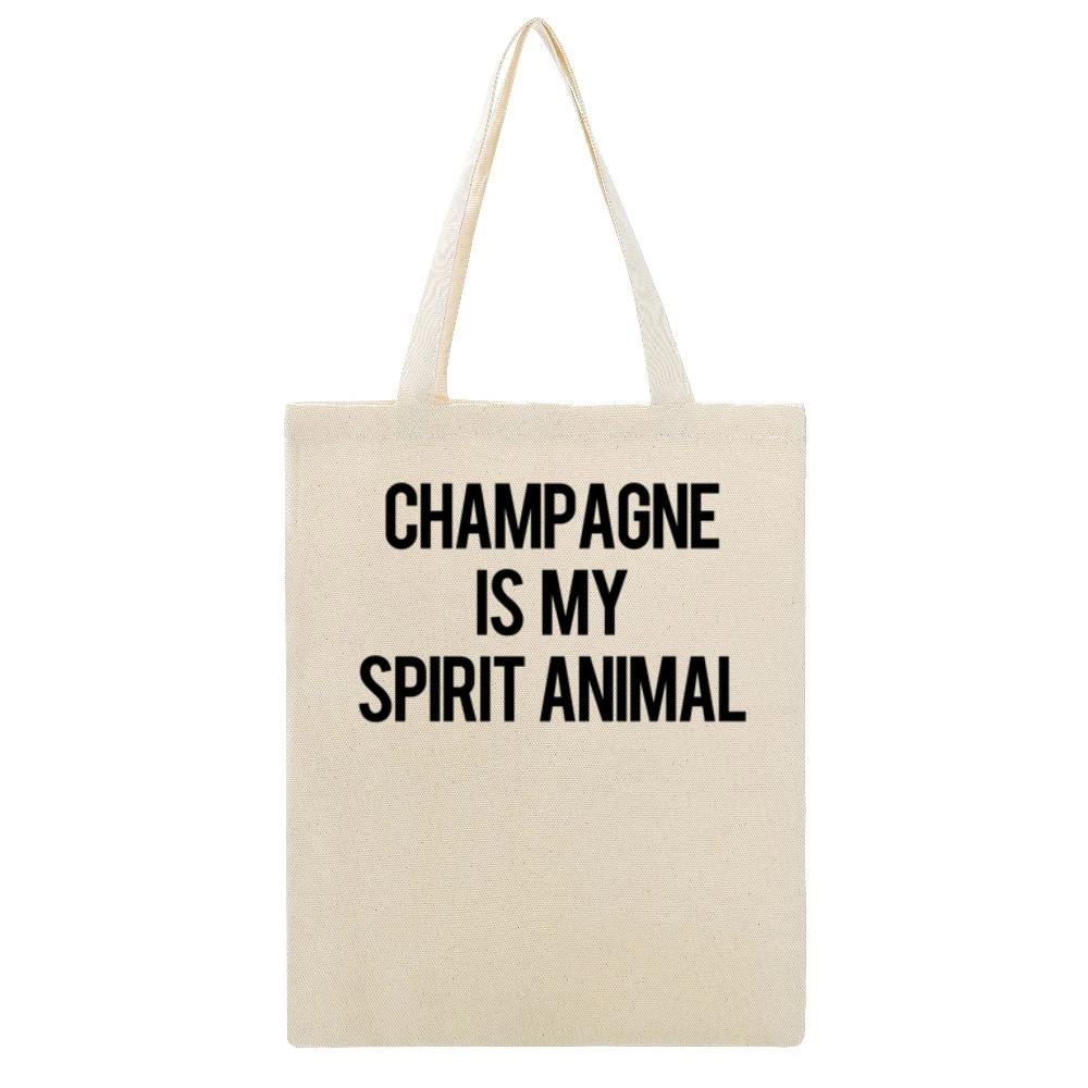 Champagne Is My Spirit Animal Funny Popular Party Alcohol Graphic Tee Beige Canvas Tote Shopping Bag