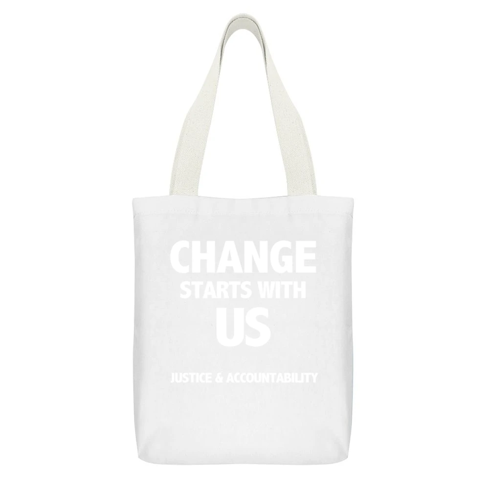 Change Starts With Us Justice And Accountability Cool Minnesota Womens White Canvas Tote Shopping Bag With Interior Pocket
