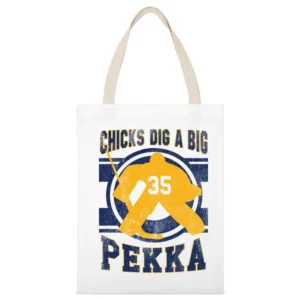 Chicks Dig A Big Pekka Funny Nashville Smashville Hockey Goaltender Pl White Canvas Tote Shopping Bag