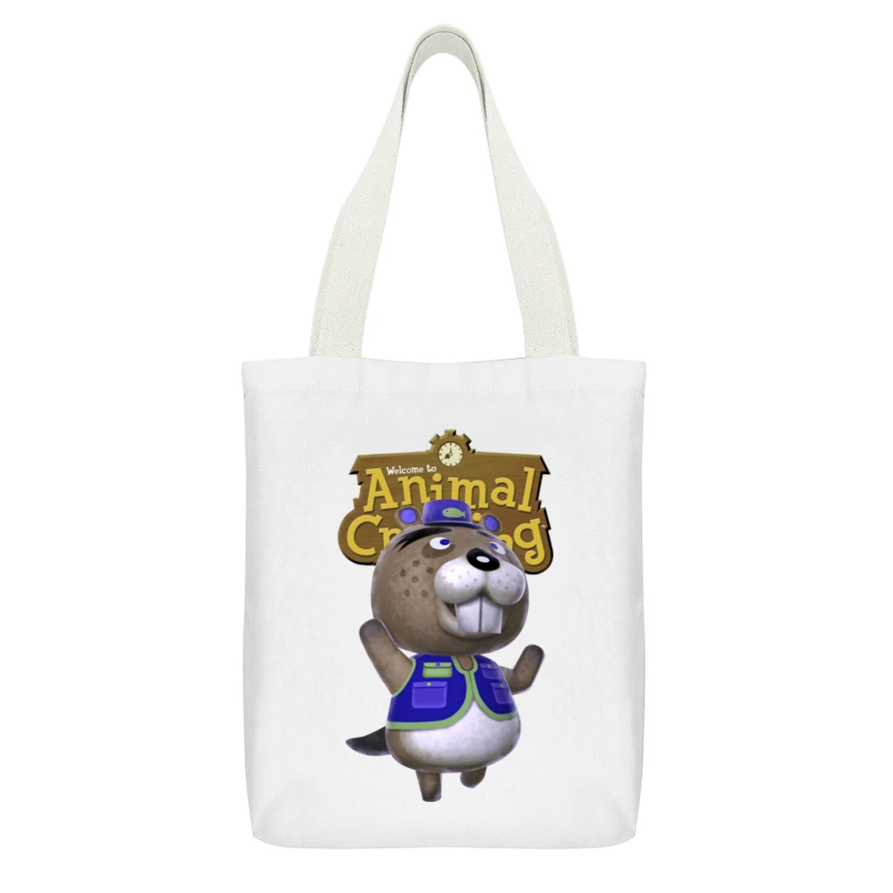 Chip From Animal Crossing Nintendo Video Game Fan White Canvas Tote Shopping Bag With Interior Pocket