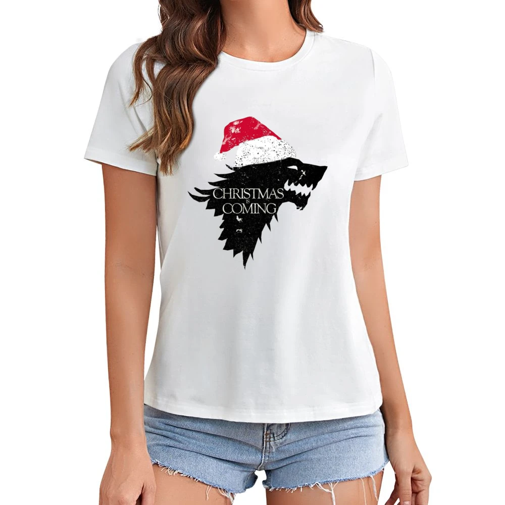 Christmas Is Coming Funny Direwolf Game Of Thrones Parody Holiday T Sh Asian Size Women Ladies T-shirt