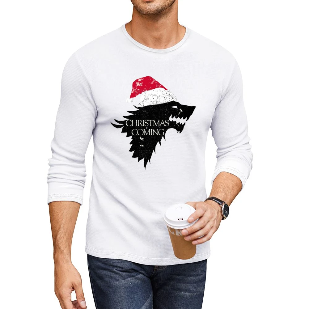 Christmas Is Coming Funny Direwolf Game Of Thrones Parody Holiday T Sh Men CrewNeck Long Sleeve T-Shirt