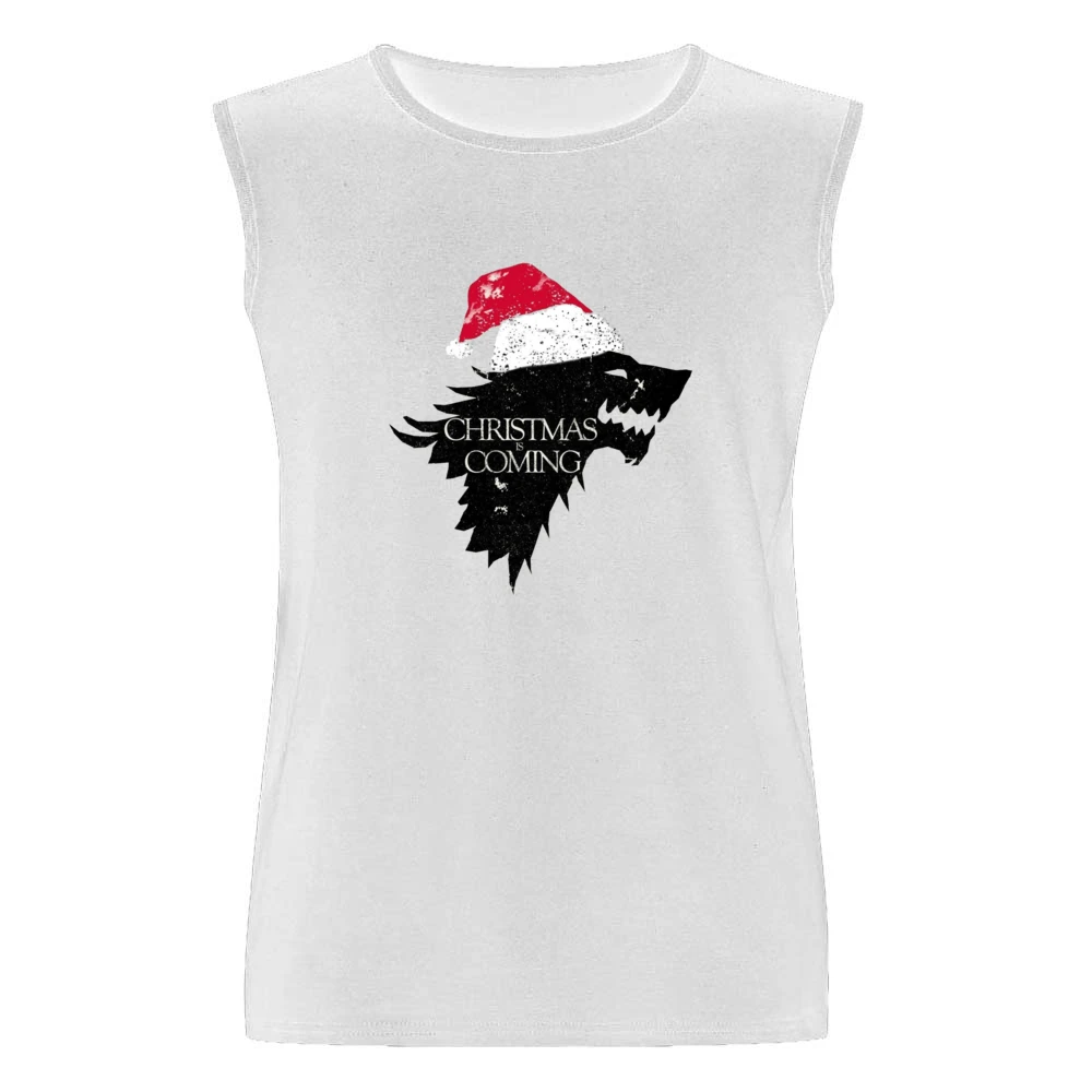 Christmas Is Coming Funny Direwolf Game Of Thrones Parody Holiday T Sh Men Sleeveless T-Shirt