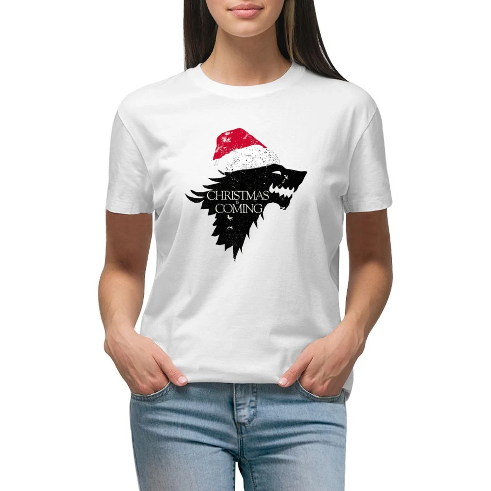 Christmas Is Coming Funny Direwolf Game Of Thrones Parody Holiday T Sh Premium Women Ladies T-shirt