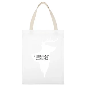Christmas Is Coming Funny Rudolph Game Of Thrones Parody Holiday Red T White Canvas Tote Shopping Bag