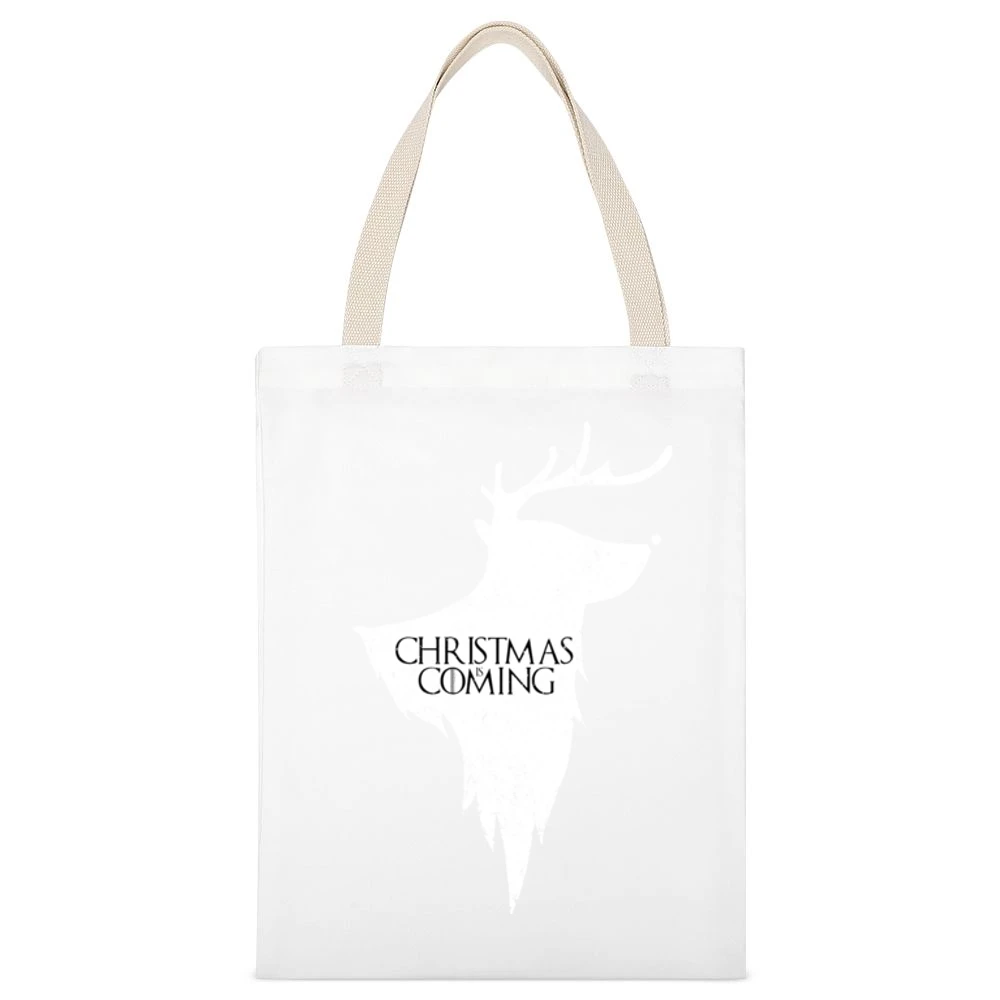 Christmas Is Coming Funny Rudolph Game Of Thrones Parody Holiday Red T White Canvas Tote Shopping Bag