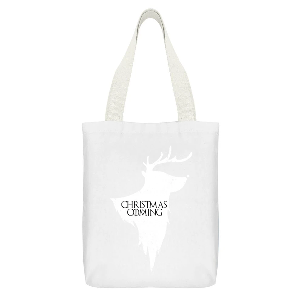 Christmas Is Coming Funny Rudolph Game Of Thrones Parody Holiday Red T White Canvas Tote Shopping Bag With Interior Pocket