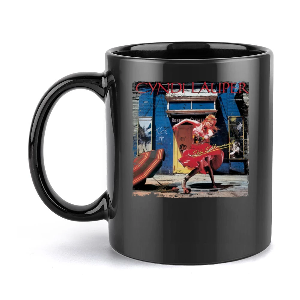 Cindi Lauper Shes So Unusual Album Cover Distressed Image Black Mug