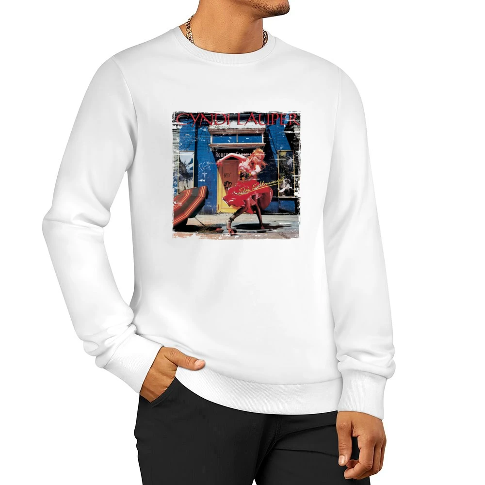 Cindi Lauper Shes So Unusual Album Cover Distressed Image Men Pullover Sweatshirt