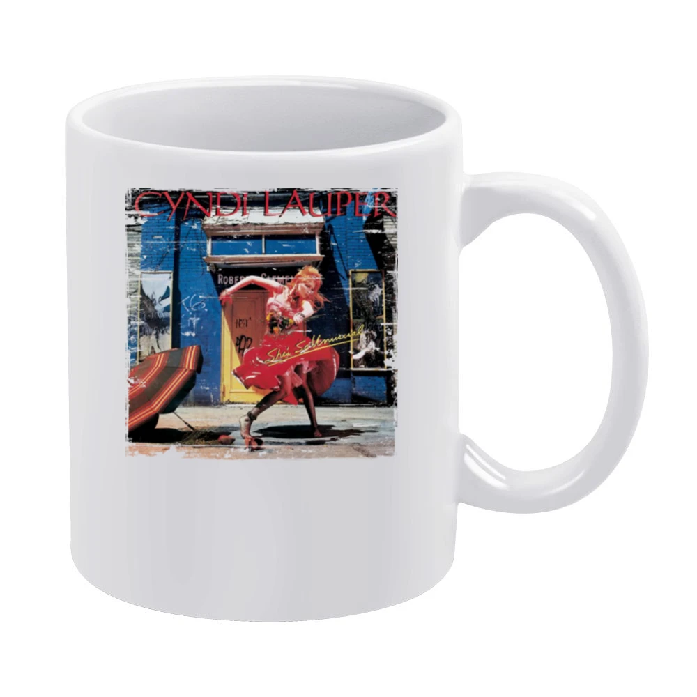 Cindi Lauper Shes So Unusual Album Cover Distressed Image White Mug