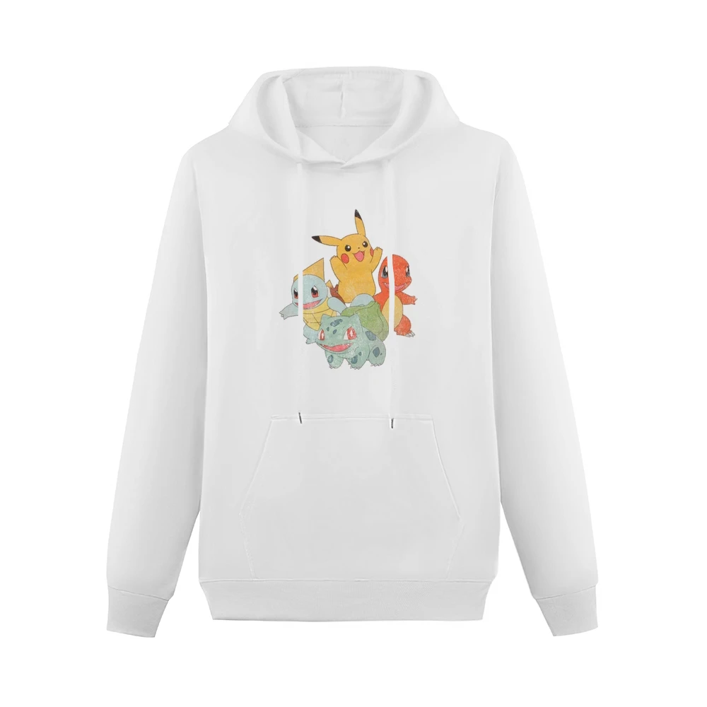 Classic Starter Pokemon Pikachu Charmander Squirtle Bulbasaur Fun Vint Men Hoodie With Pocket