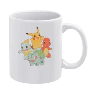 Classic Starter Pokemon Pikachu Charmander Squirtle Bulbasaur Fun Vint White Mug