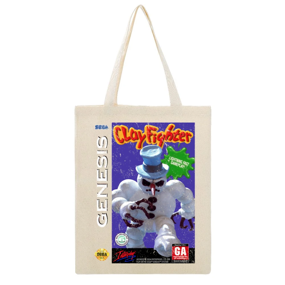 Clayfighter Sega Genesis Old School Retro Video Game Fan Distressed T Beige Canvas Tote Shopping Bag