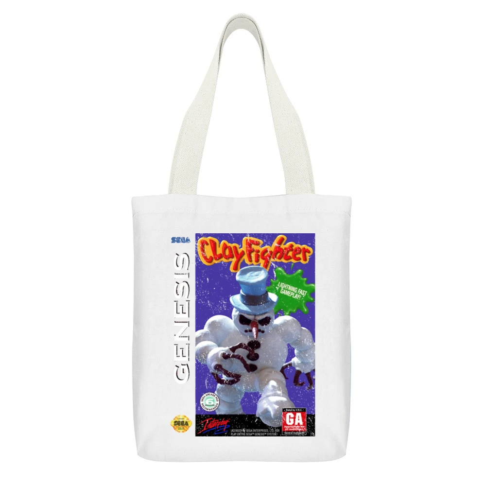 Clayfighter Sega Genesis Old School Retro Video Game Fan Distressed T White Canvas Tote Shopping Bag With Interior Pocket
