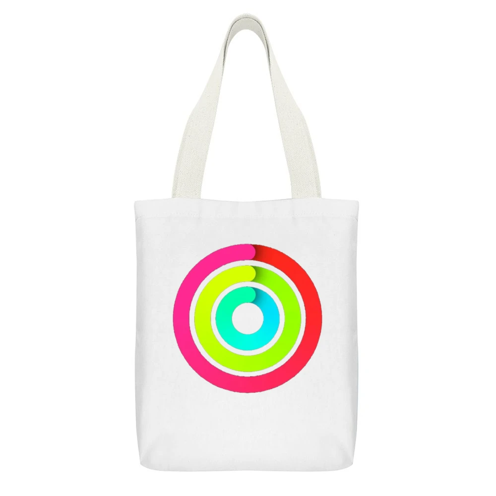 Close the Gaps Fun Popular Apple Watch Activity App Fun Health Graphic White Canvas Tote Shopping Bag With Interior Pocket