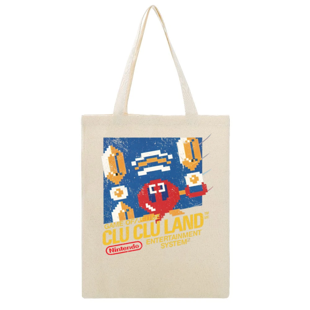 Clu Clu Land Nes Nintendo Old School Retro Video Game Fan Distressed T Beige Canvas Tote Shopping Bag
