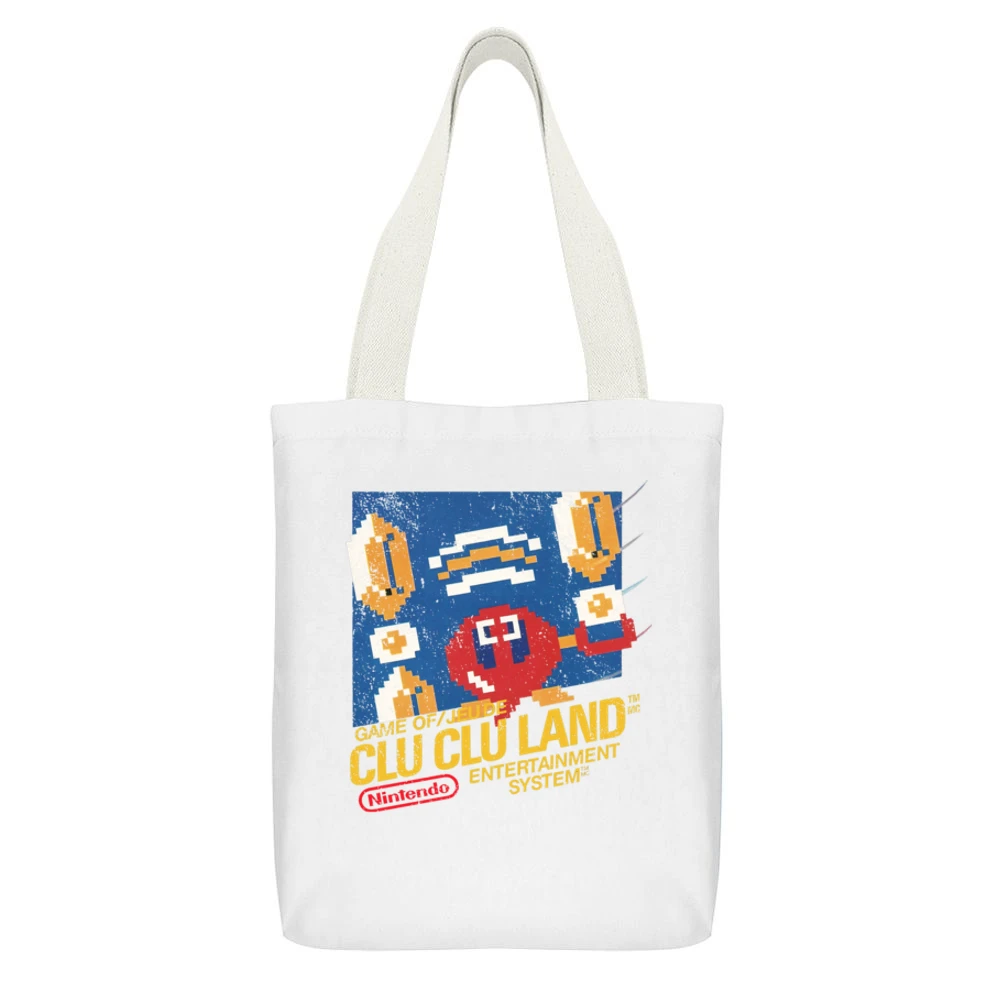 Clu Clu Land Nes Nintendo Old School Retro Video Game Fan Distressed T White Canvas Tote Shopping Bag With Interior Pocket