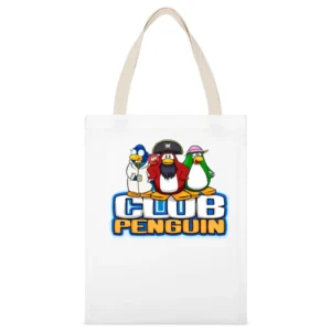 Club Penguin Online Gaming Fun White Canvas Tote Shopping Bag