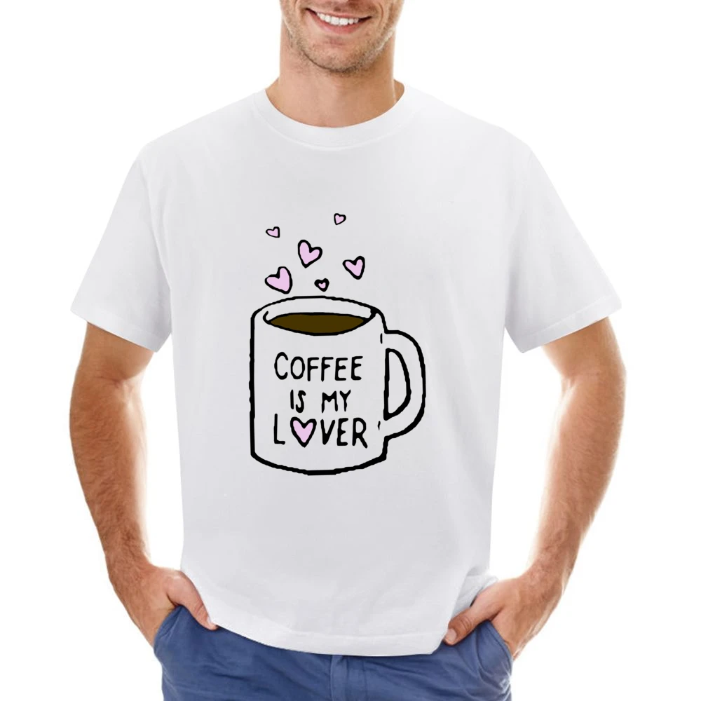 Coffee Is My Lover Fun Mug Hearts Graphic Tee Shirt Asian Size Men T-Shirt