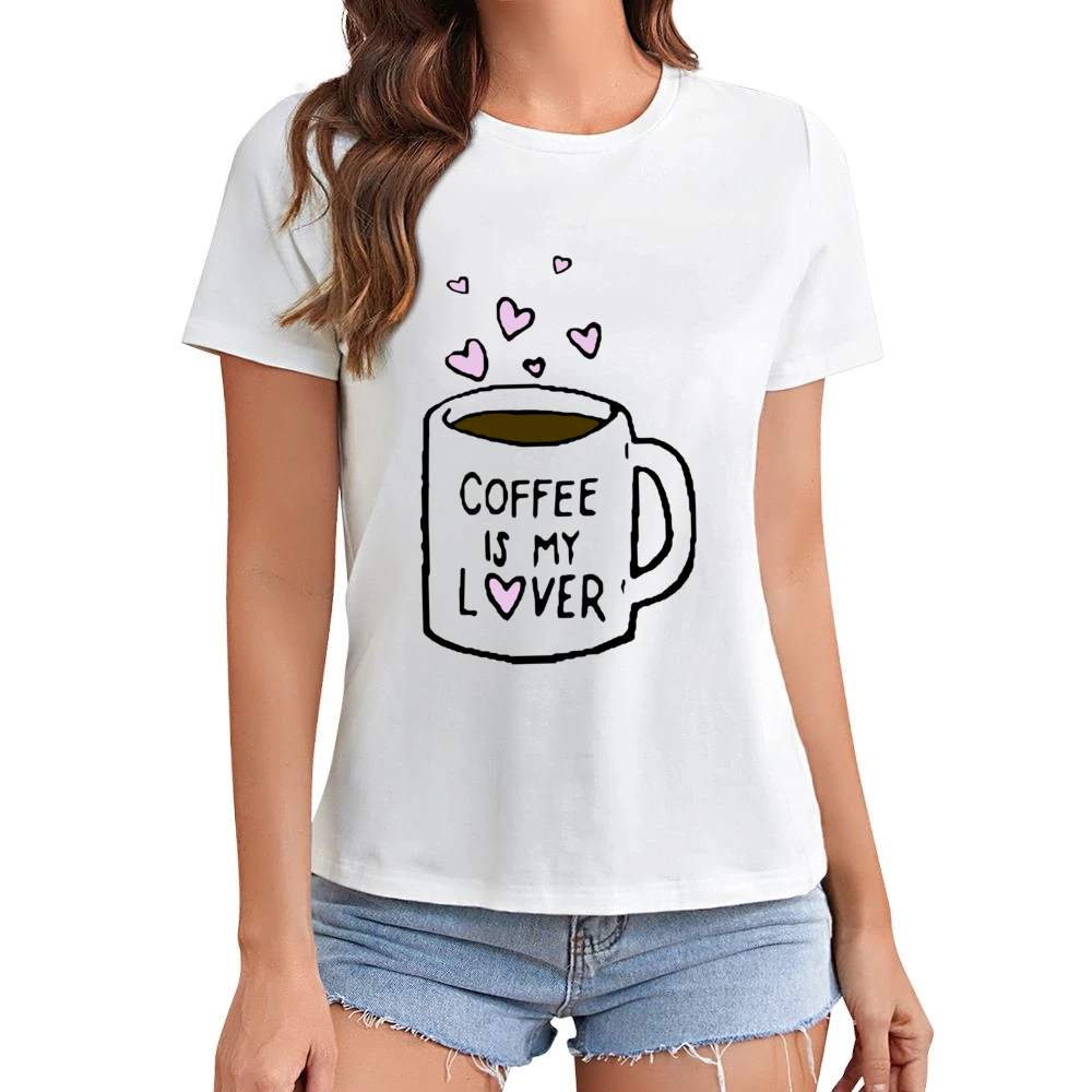 Coffee Is My Lover Fun Mug Hearts Graphic Tee Shirt Asian Size Women Ladies T-shirt