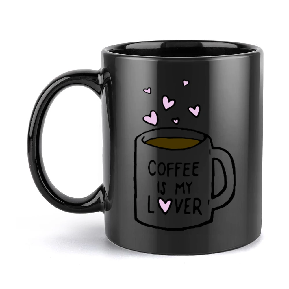 Coffee Is My Lover Fun Mug Hearts Graphic Tee Shirt Black Mug