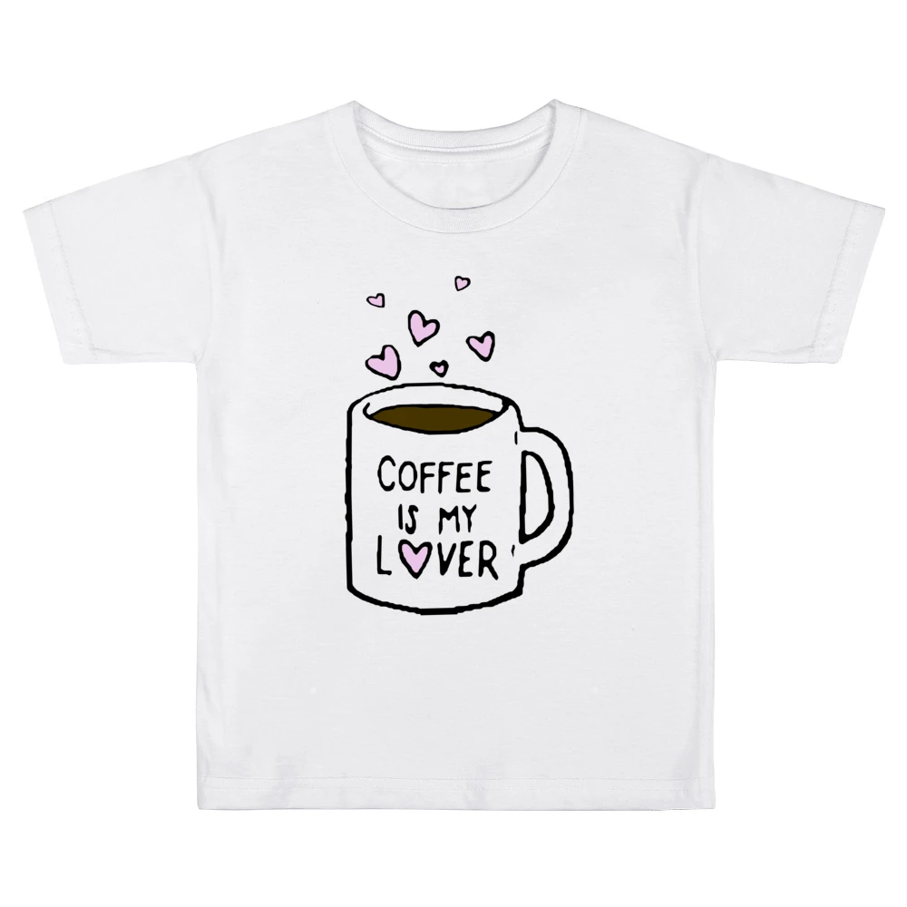 Coffee Is My Lover Fun Mug Hearts Graphic Tee Shirt Kids Boys Girls T-Shirt