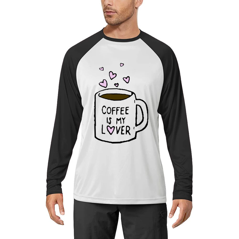 Coffee Is My Lover Fun Mug Hearts Graphic Tee Shirt Men Long Sleeve T-Shirt