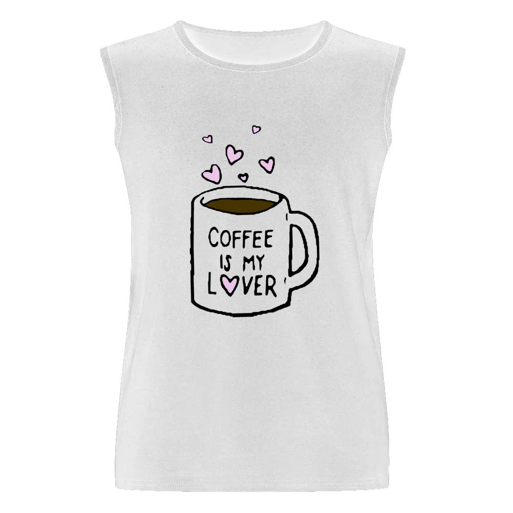 Coffee Is My Lover Fun Mug Hearts Graphic Tee Shirt Men Sleeveless T-Shirt