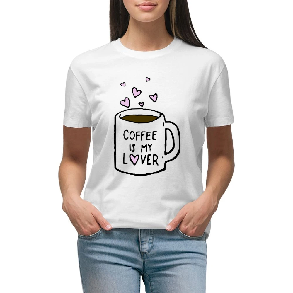 Coffee Is My Lover Fun Mug Hearts Graphic Tee Shirt Premium Women Ladies T-shirt