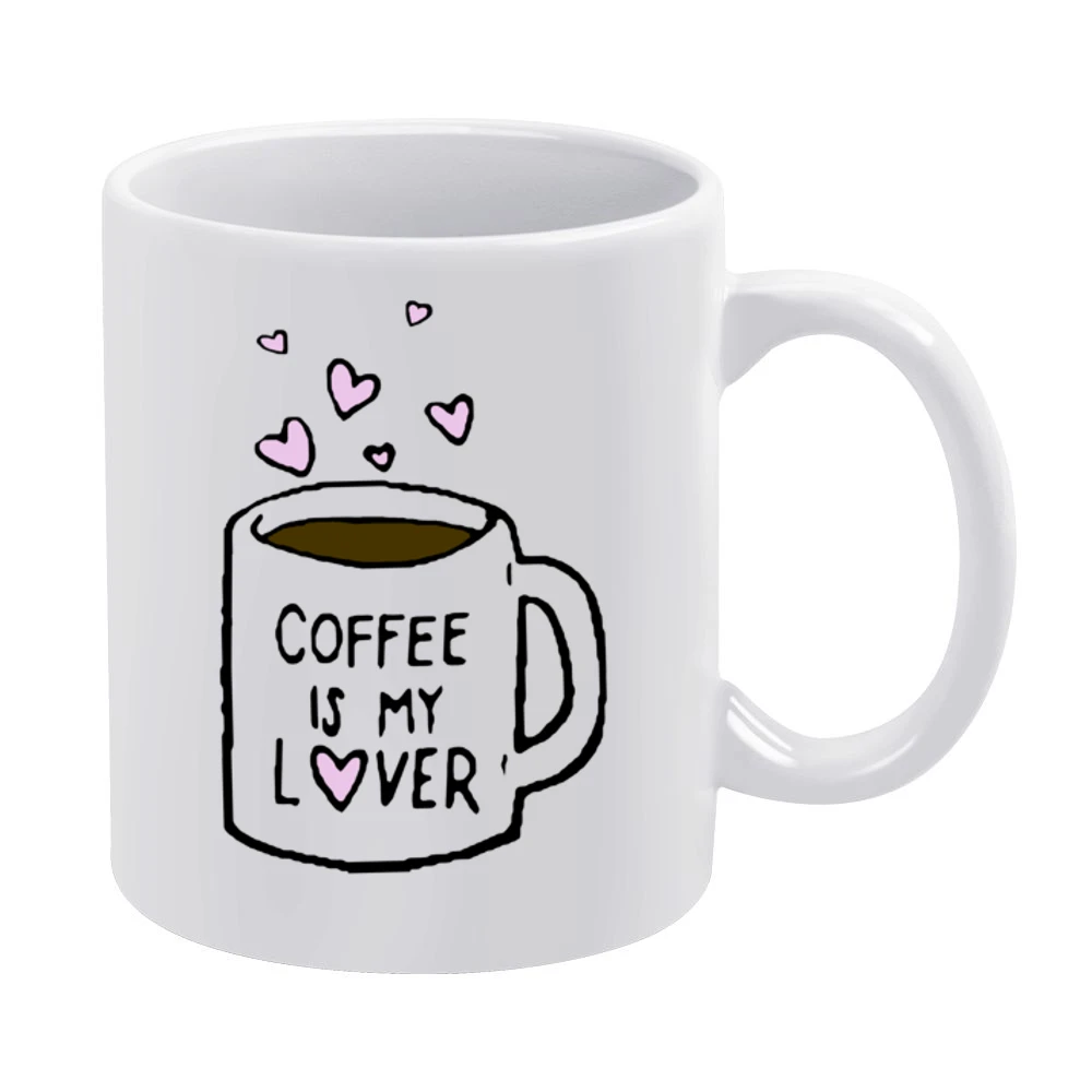 Coffee Is My Lover Fun Mug Hearts Graphic Tee Shirt White Mug