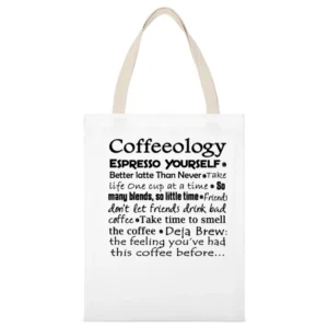 Coffeology White Canvas Tote Shopping Bag