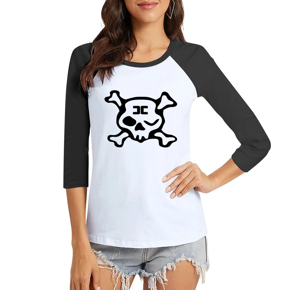 Combichrist Skull crosbones jolly roger black Logo Women Ladies 3-4 Sleeve T-Shirt