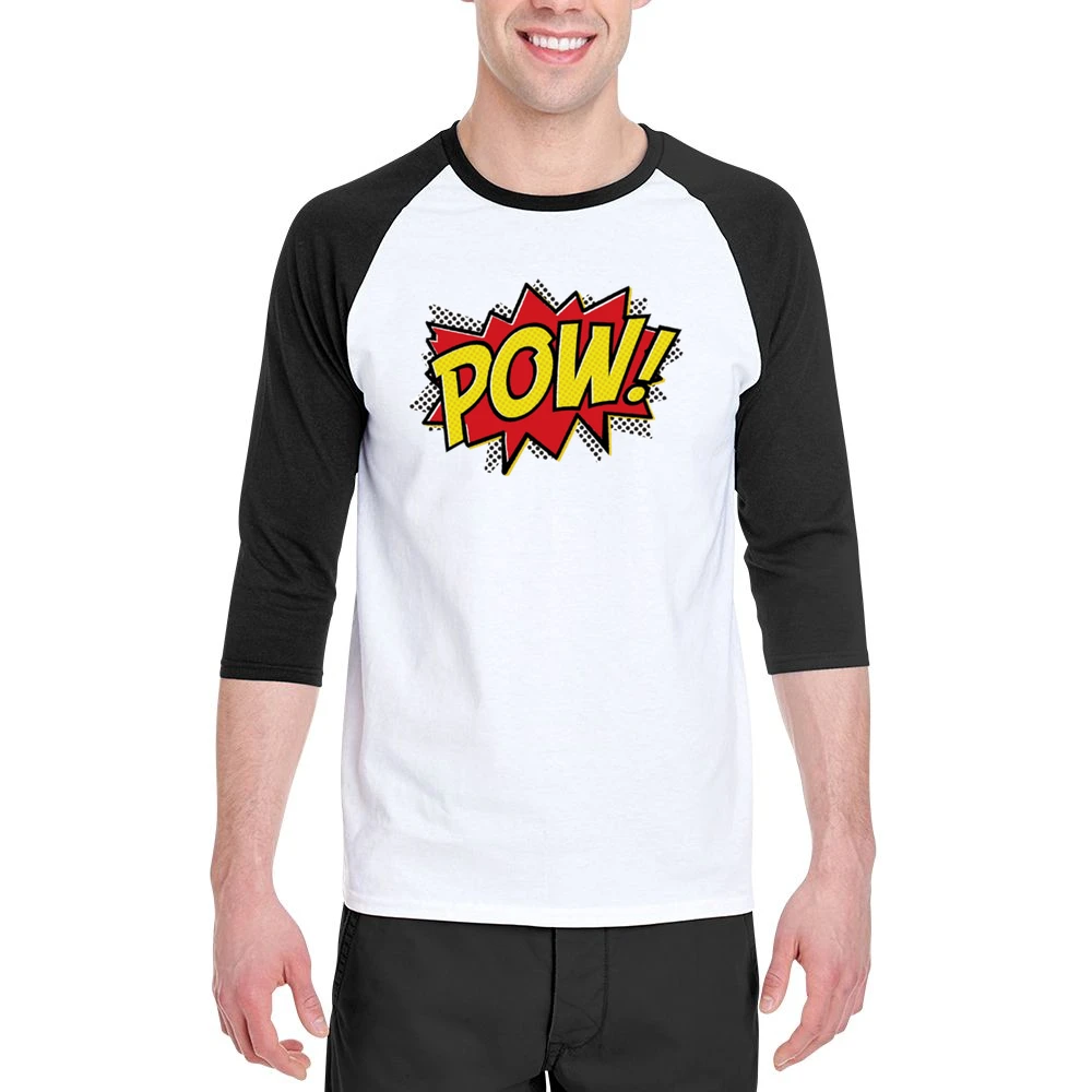 Comic POW! Fun Burst Graphic Tee Shirt Men 3/4 Sleeve T-Shirt