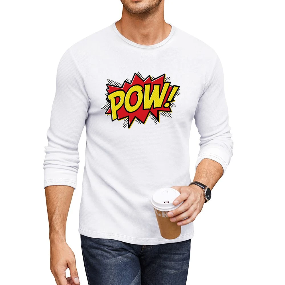 Comic POW! Fun Burst Graphic Tee Shirt Men CrewNeck Long Sleeve T-Shirt