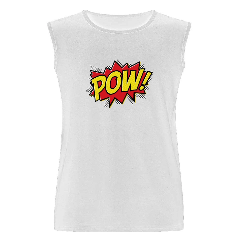 Comic POW! Fun Burst Graphic Tee Shirt Men Sleeveless T-Shirt