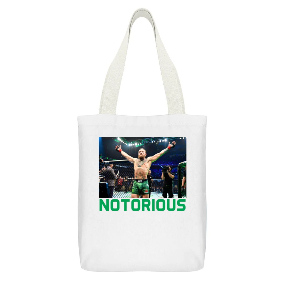 Conor Mcgregor Notorious Ufc 246 Mma Fight Fan White Canvas Tote Shopping Bag With Interior Pocket