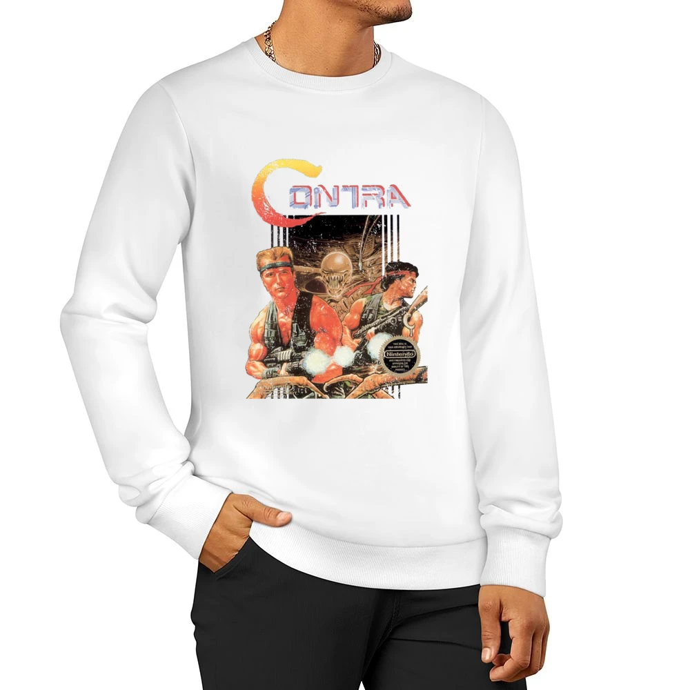 Contra Nes Nintendo Konami Old School Retro Video Game Fan Distressed Men Pullover Sweatshirt